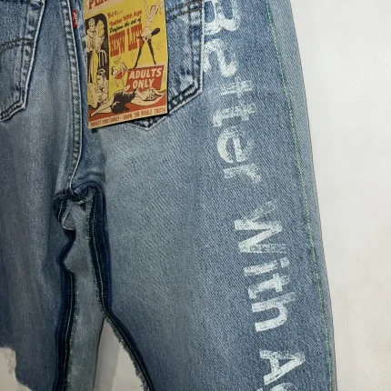 Better with age campaign Long denim shorts